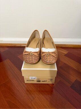 Michael Kors SUNTAN Perforated Leather Ballet Flats with Bow